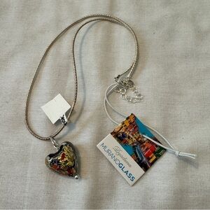 NEW Dyadema Murano Glass Heart Pendant Necklace ~ Gold Foil Sterling Silver